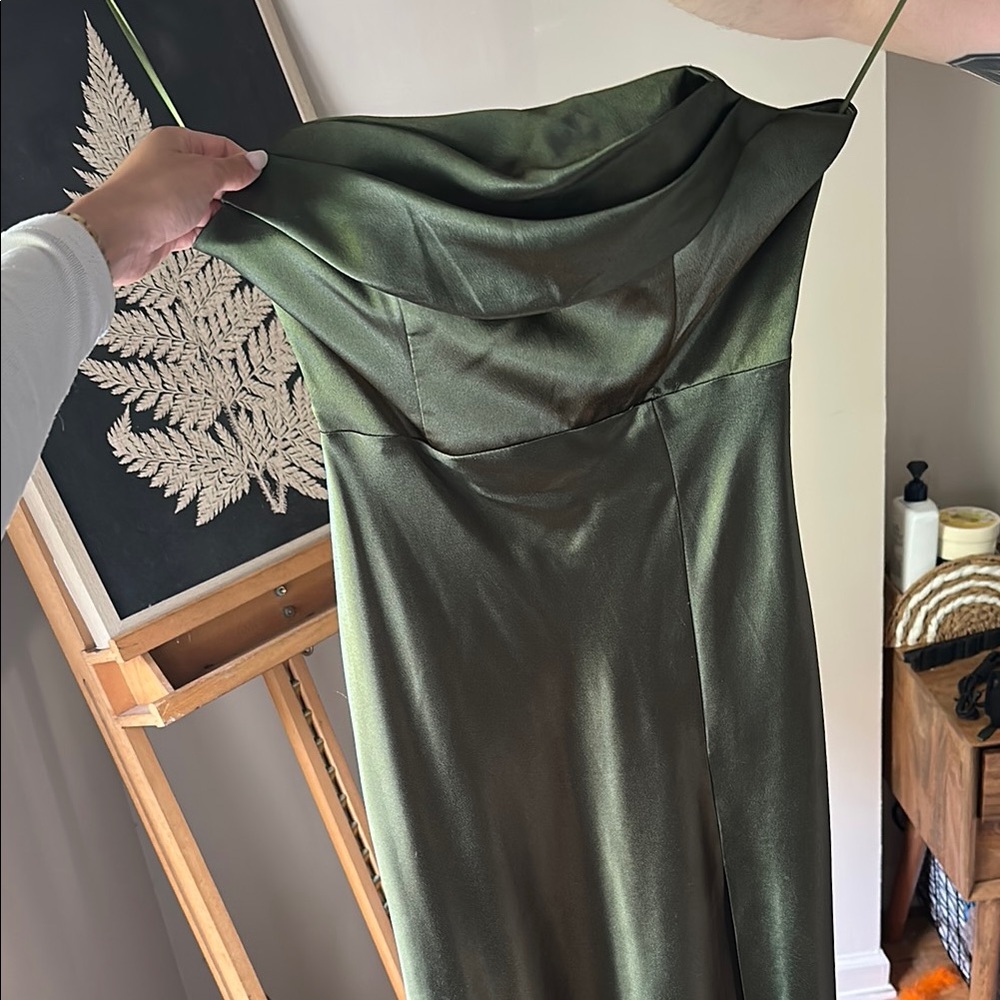 Birdy Grey Olive Satin Bridesmaid Dress size XS